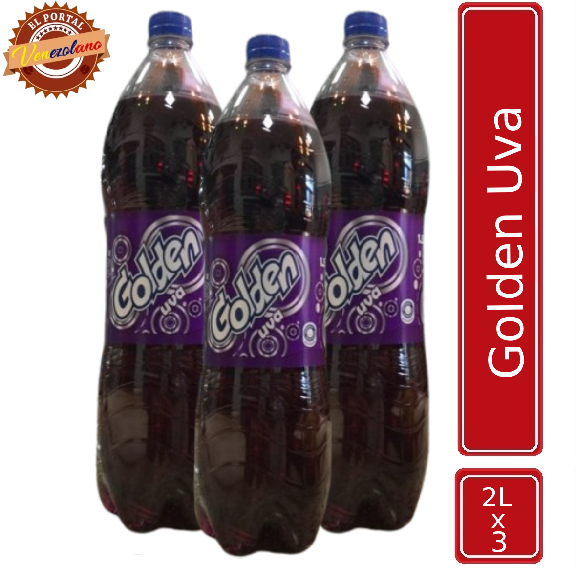 Pack de 3 Golden Uva familiar 2 litros venezolana, disponible en Colombia