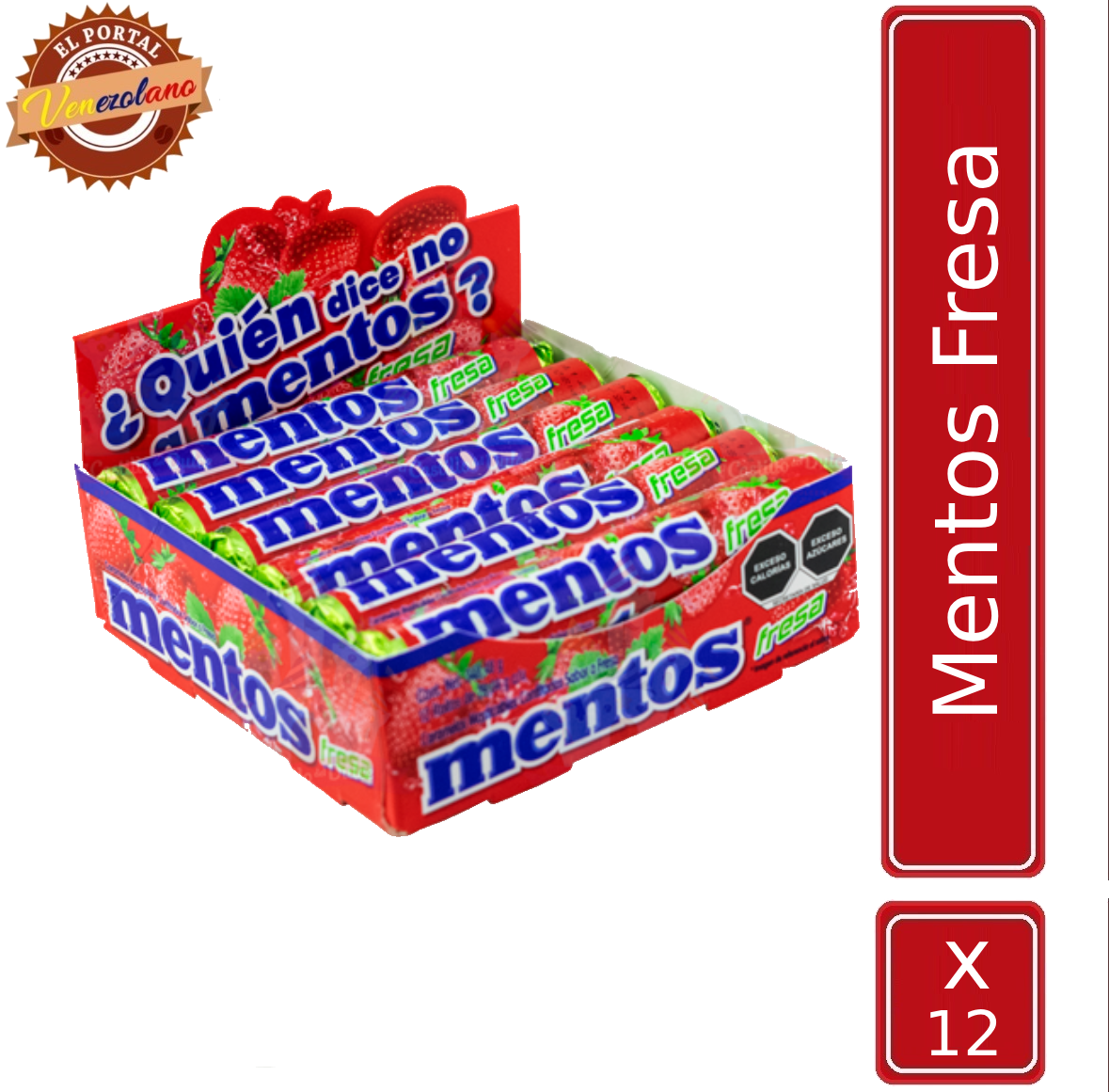 Pack de 12 caramelos Mentos de fresa venezolanos, disponible en Colombia