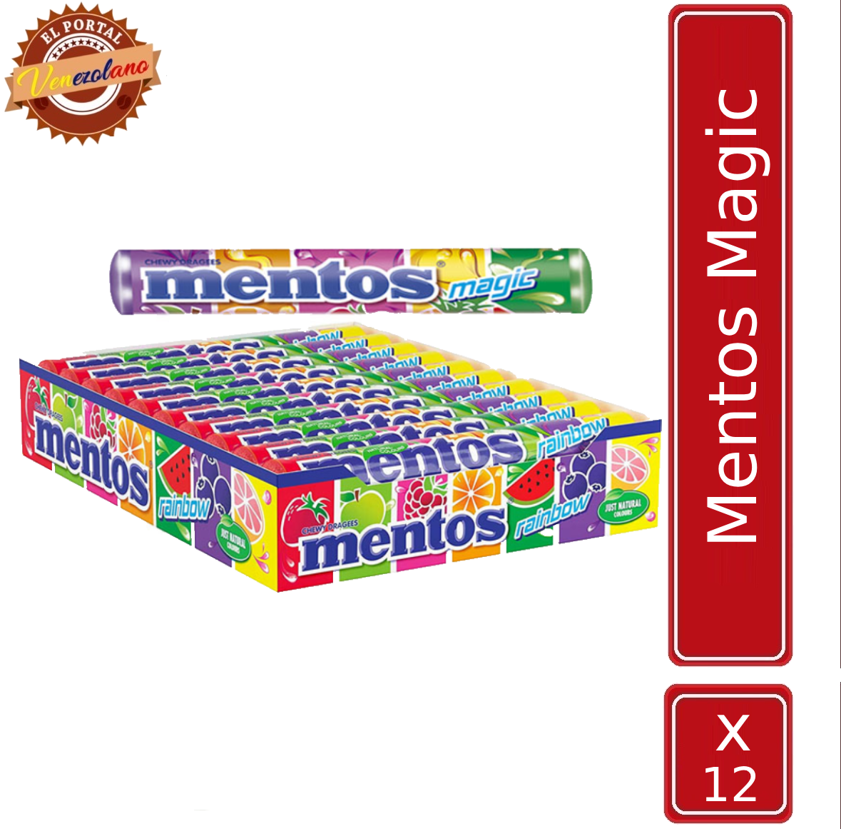 Pack de 12 caramelos Mentos Magic venezolanos, disponible en Colombia