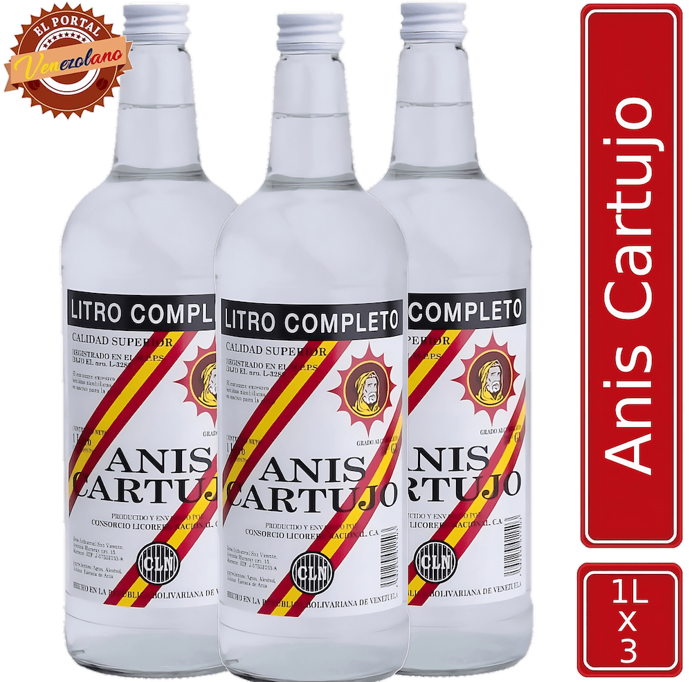 Pack de 3 anís Cartujo original 1 litro venezolano, disponible en Colombia
