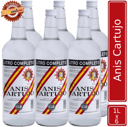Pack de 6 anís Cartujo original 1 litro venezolano, disponible en Colombia