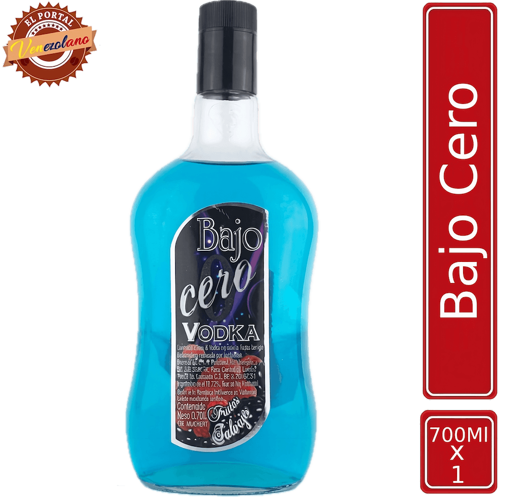 Vodka Bajo Cero Azul frutas salvajes venezolano, disponible en Colombia