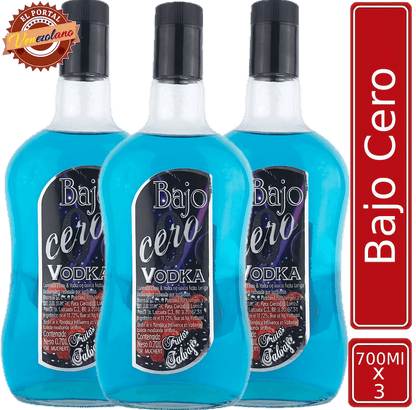 Pack de 3 vodka Bajo Cero Azul frutas salvajes venezolano, disponible en Colombia