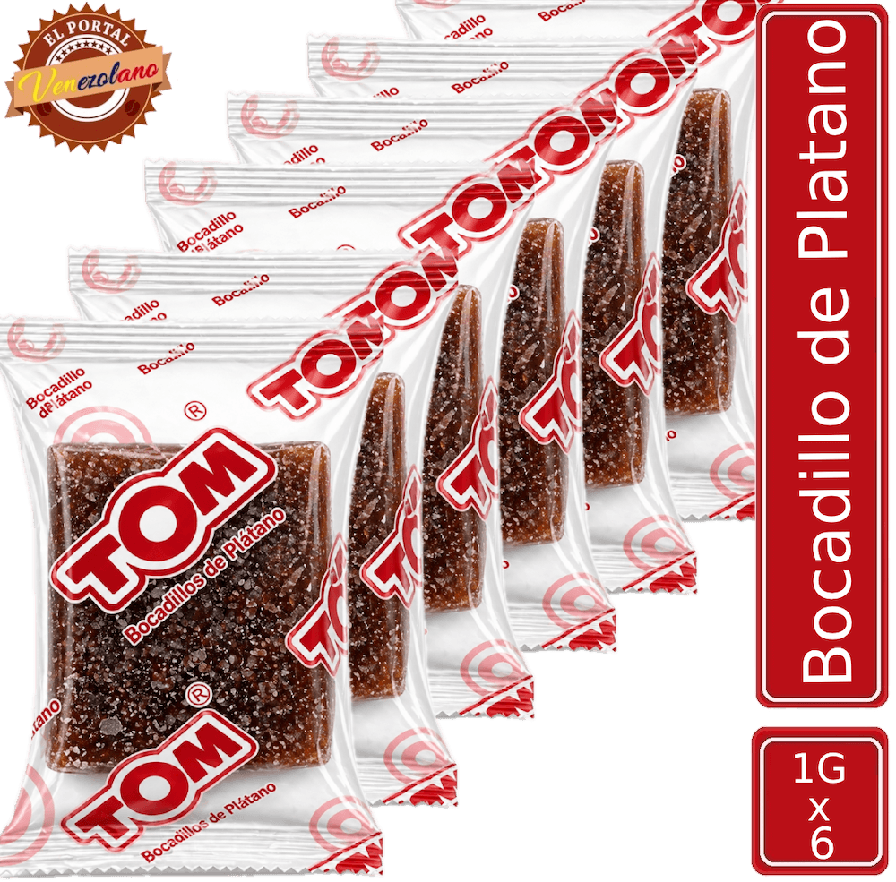 Pack de 6 bocadillos de plátano Tom venezolanos, disponible en Colombia