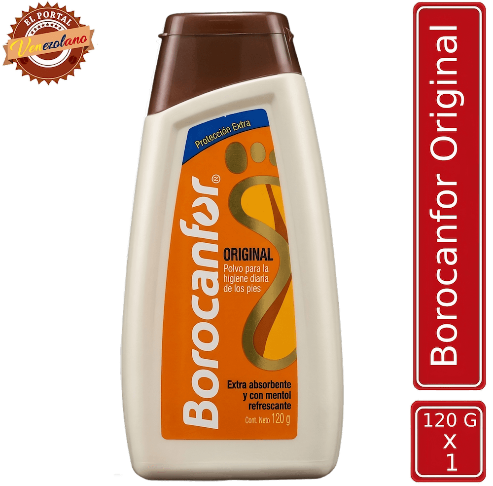 Talco Borocánfor 120g venezolano, disponible en Colombia