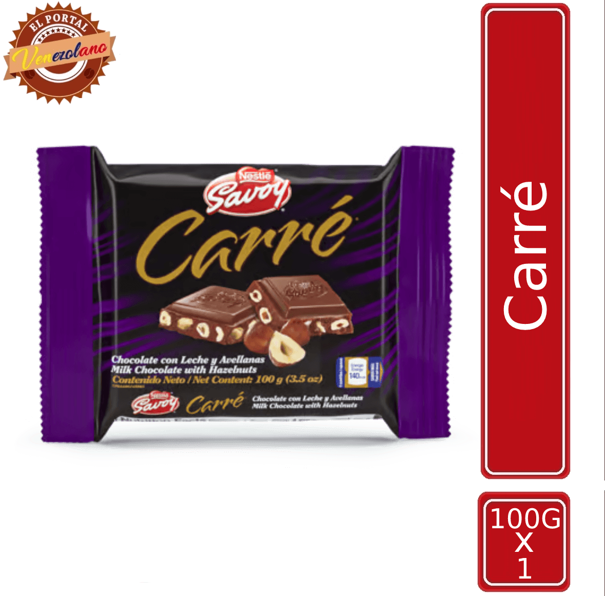 Chocolate Savoy Con Leche Y Avellanas Carré 100gr Venezuela
