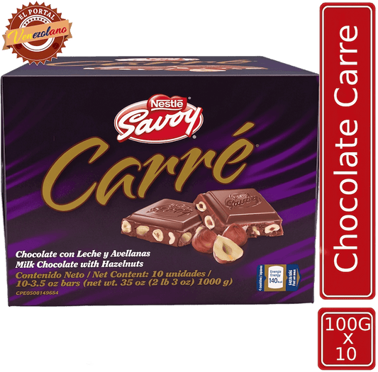 Chocolate Savoy Con Leche Y Avellanas Carré 100gr Venezuela x 10 Unidades