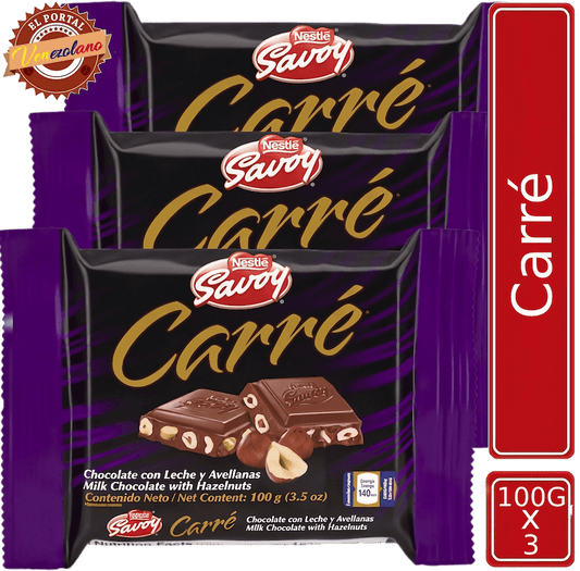 Chocolate Savoy Con Leche Y Avellanas Carré 100gr Venezuela x 3 Unidades