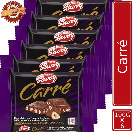 Chocolate Savoy Con Leche Y Avellanas Carré 100gr Venezuela x 6 Unidades