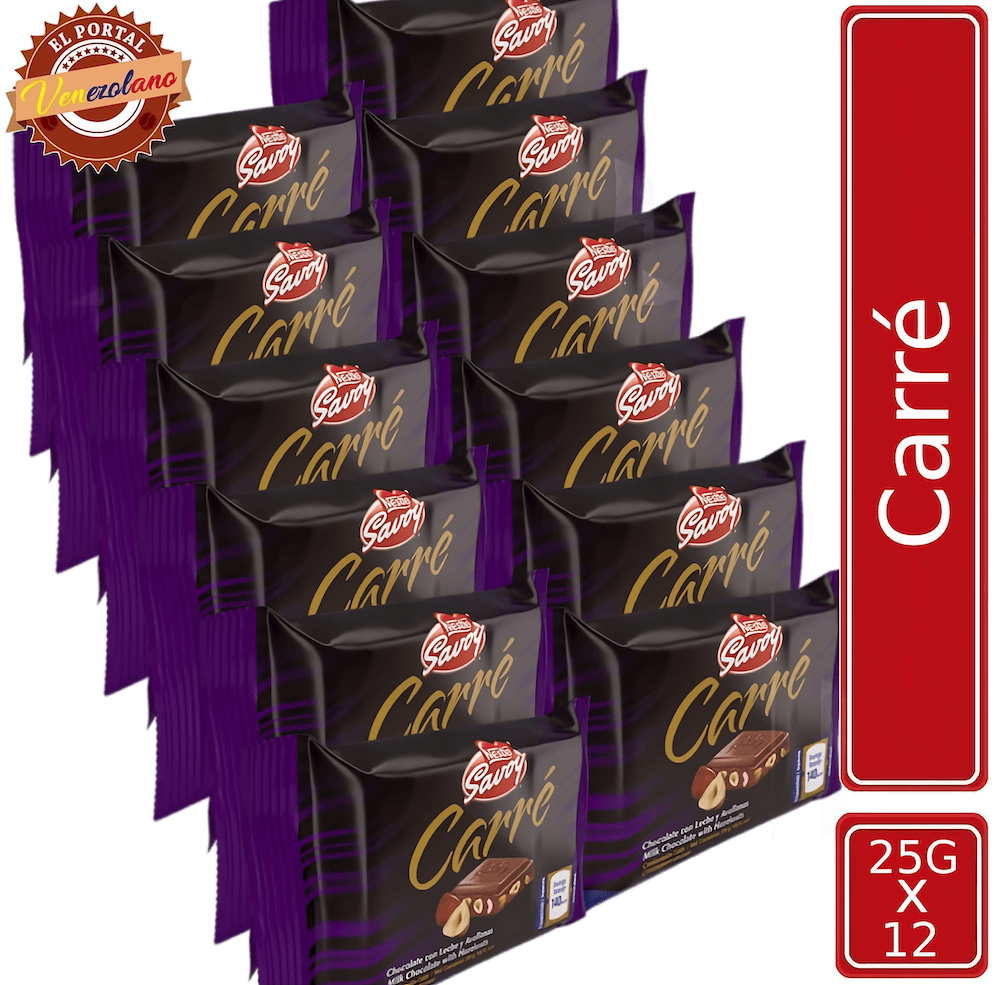 Pack de 12 chocolate Savoy Carré Miní con avellanas venezolano, disponible en Colombia