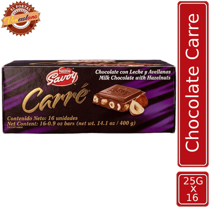 Pack de 16 chocolate Savoy Carré Miní con avellanas venezolano, disponible en Colombia