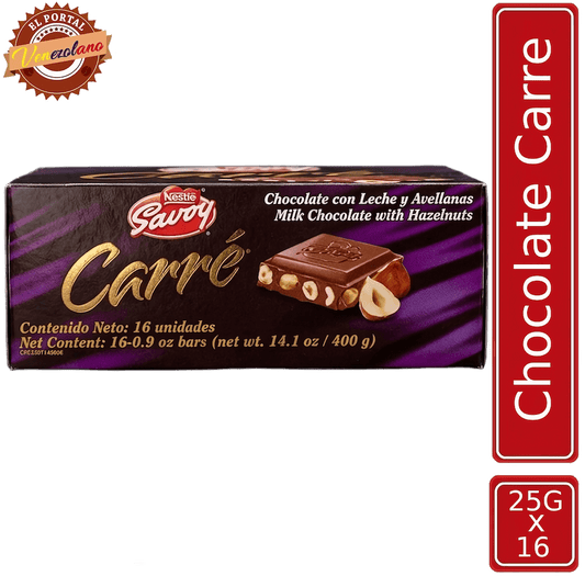 Chocolate Savoy Con Leche Y Avellanas Carré Miní Venezuela x 16 Unidades