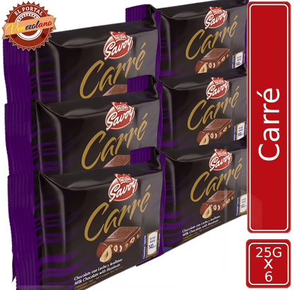 Pack de 6 chocolate Savoy Carré Miní con avellanas venezolano, disponible en Colombia