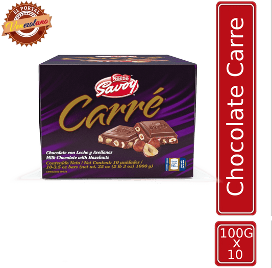 Chocolate Savoy Con Leche Y Avellanas Carré 100gr Venezuela x 10