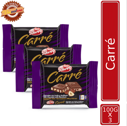 Chocolate Savoy Con Leche Y Avellanas Carré 100gr Venezuela x 3