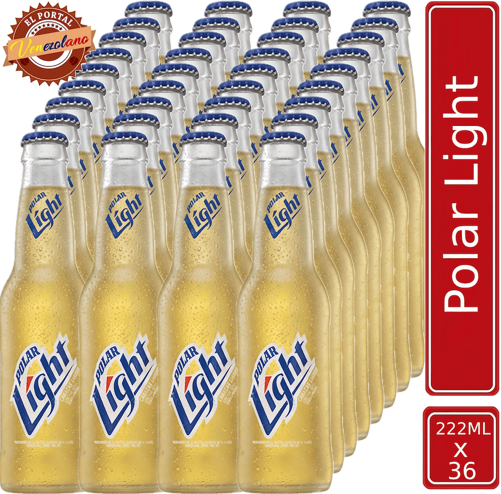 Pack de 36 cerveza Polar Light venezolana, disponible en Colombia