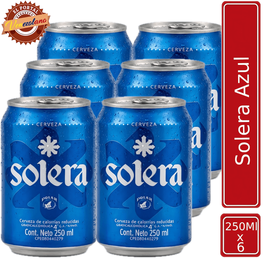 Pack de 6 cerveza Solera Azul en lata venezolana, disponible en Colombia