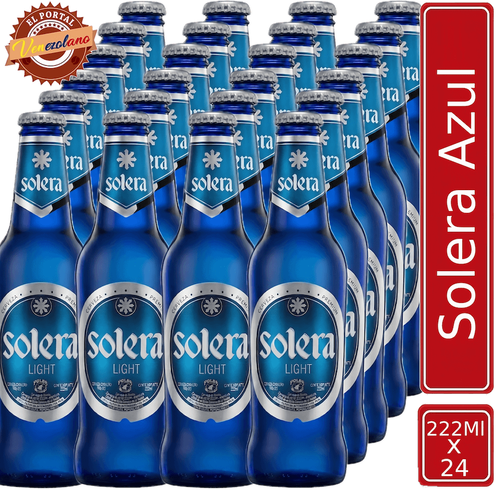 Pack de 24 cerveza Solera Azul venezolana, disponible en Colombia