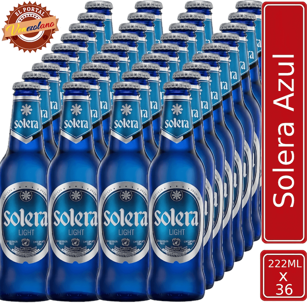 Pack de 36 cerveza Solera Azul venezolana, disponible en Colombia