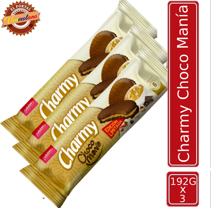 Pack de 3 galletas Charmy choco manía venezolanas, disponible en Colombia