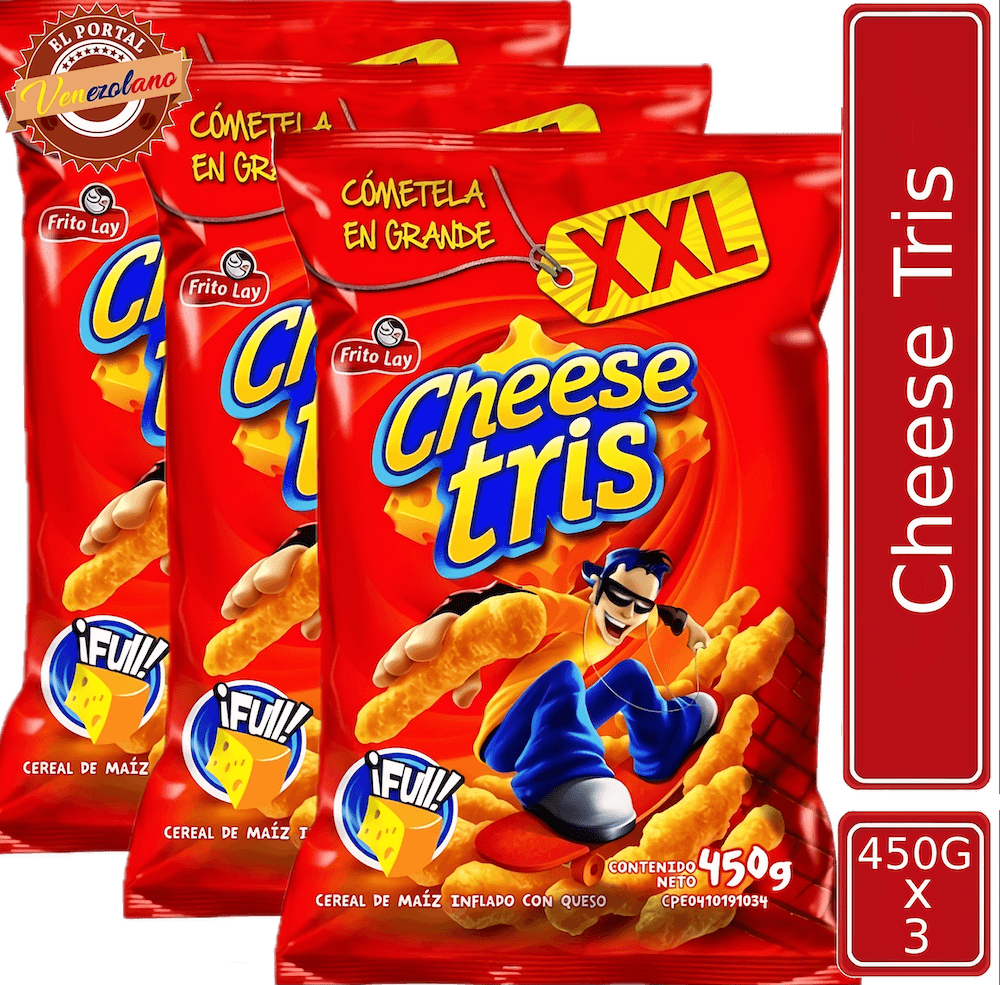 Pack de 3 Cheese Tris XXL 450g Frito Lay venezolano, disponible en Colombia
