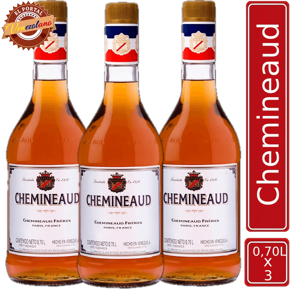 Pack de 3 brandy Chemineaud venezolano, disponible en Colombia
