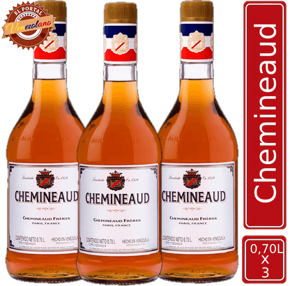 Pack de 3 brandy Chemineaud venezolano, disponible en Colombia
