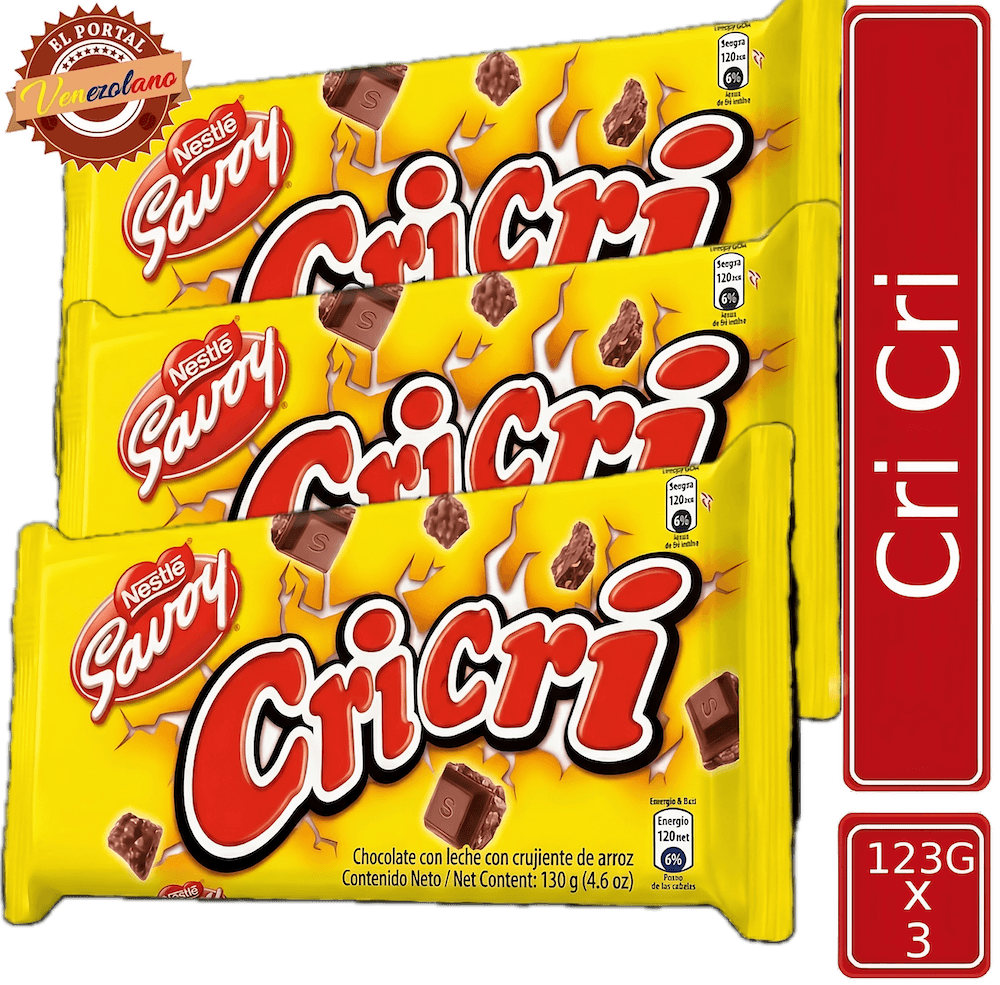 Pack de 3 chocolates Cri Cri 123g venezolano, disponible en Colombia