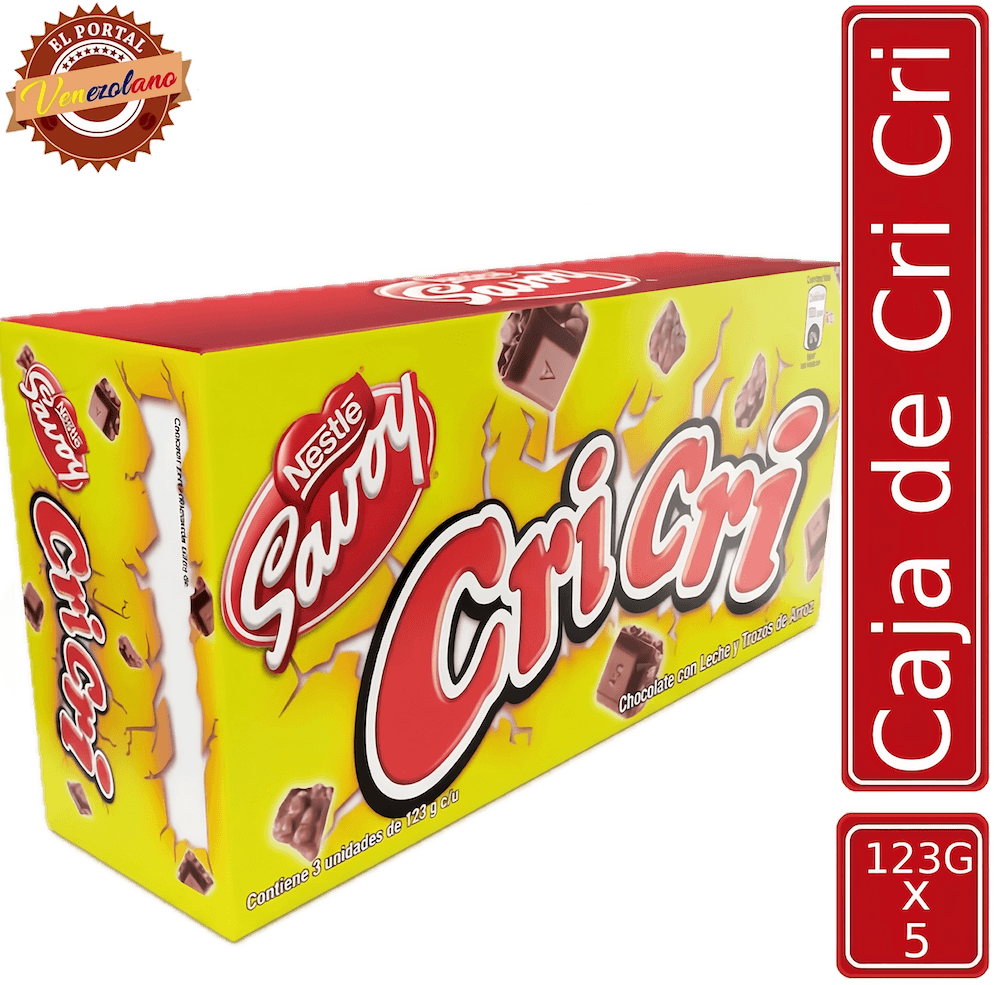 Pack de 5 chocolates Cri Cri 123g venezolano, disponible en Colombia