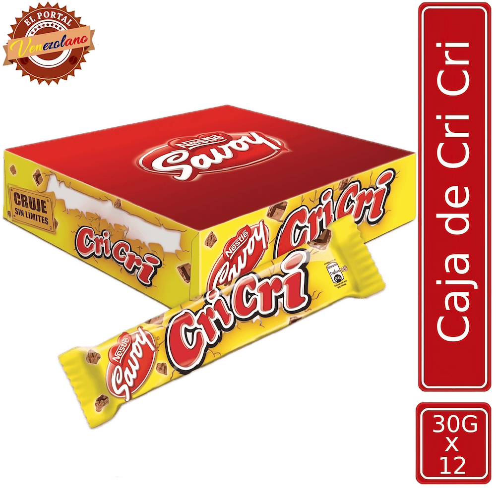 Pack de 12 chocolates Cri Cri 27g venezolano, disponible en Colombia