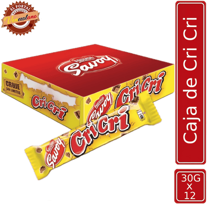 Pack de 12 chocolates Cri Cri 27g venezolano, disponible en Colombia