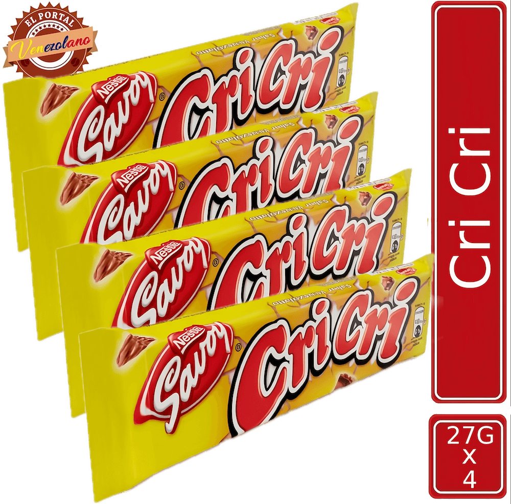 Pack de 4 chocolates Cri Cri 27g venezolano, disponible en Colombia