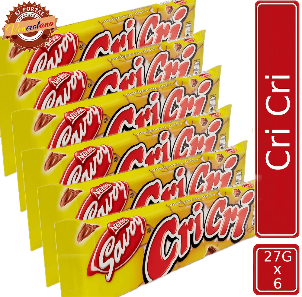Pack de 6 chocolates Cri Cri 27g venezolano, disponible en Colombia