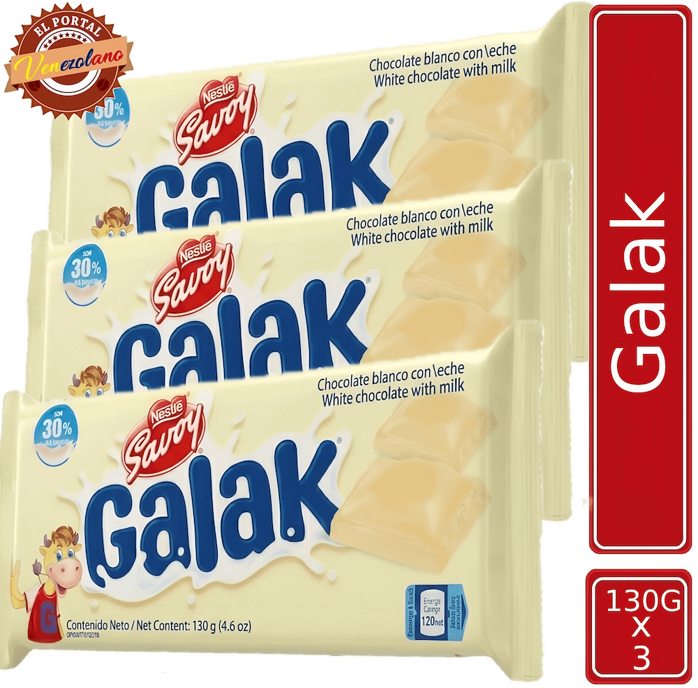 Pack de 3 chocolates Galak 130g venezolano, disponible en Colombia