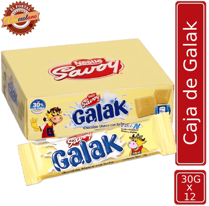 Pack de 12 chocolates Galak 30g venezolano, disponible en Colombia