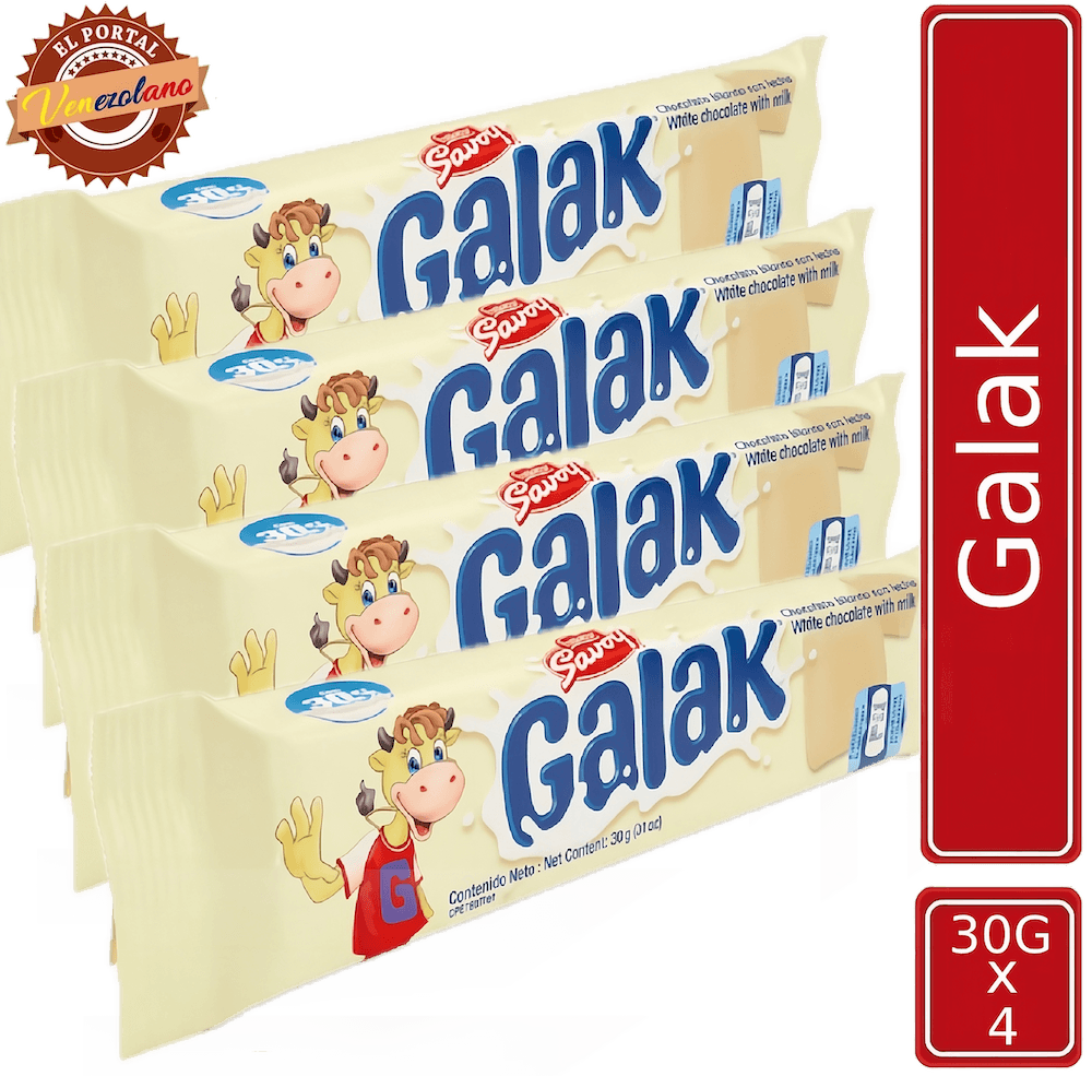 Pack de 4 chocolates Galak 30g venezolano, disponible en Colombia