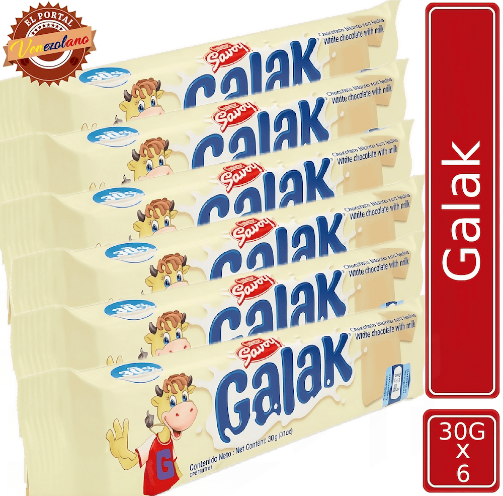 Pack de 6 chocolates Galak 30g venezolano, disponible en Colombia