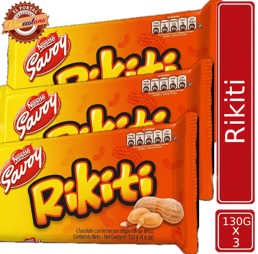 Pack de 3 chocolates Rikiti 130g venezolano, disponible en Colombia