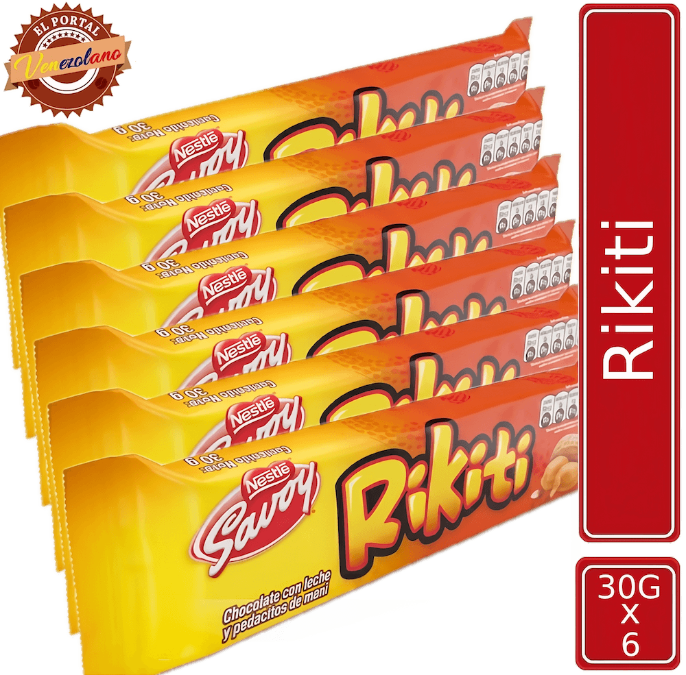 Pack de 6 chocolates Rikiti 27g venezolano, disponible en Colombia
