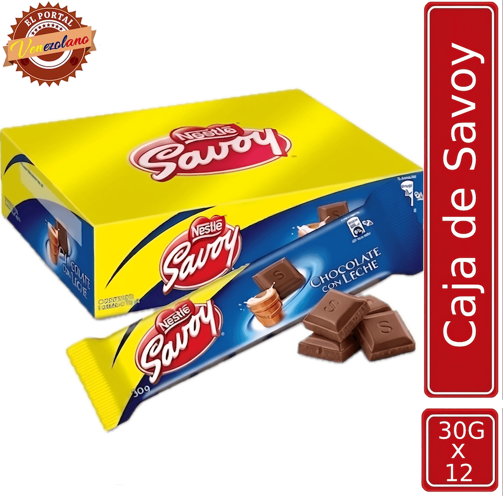Pack de 12 chocolates Savoy 30g venezolano, disponible en Colombia