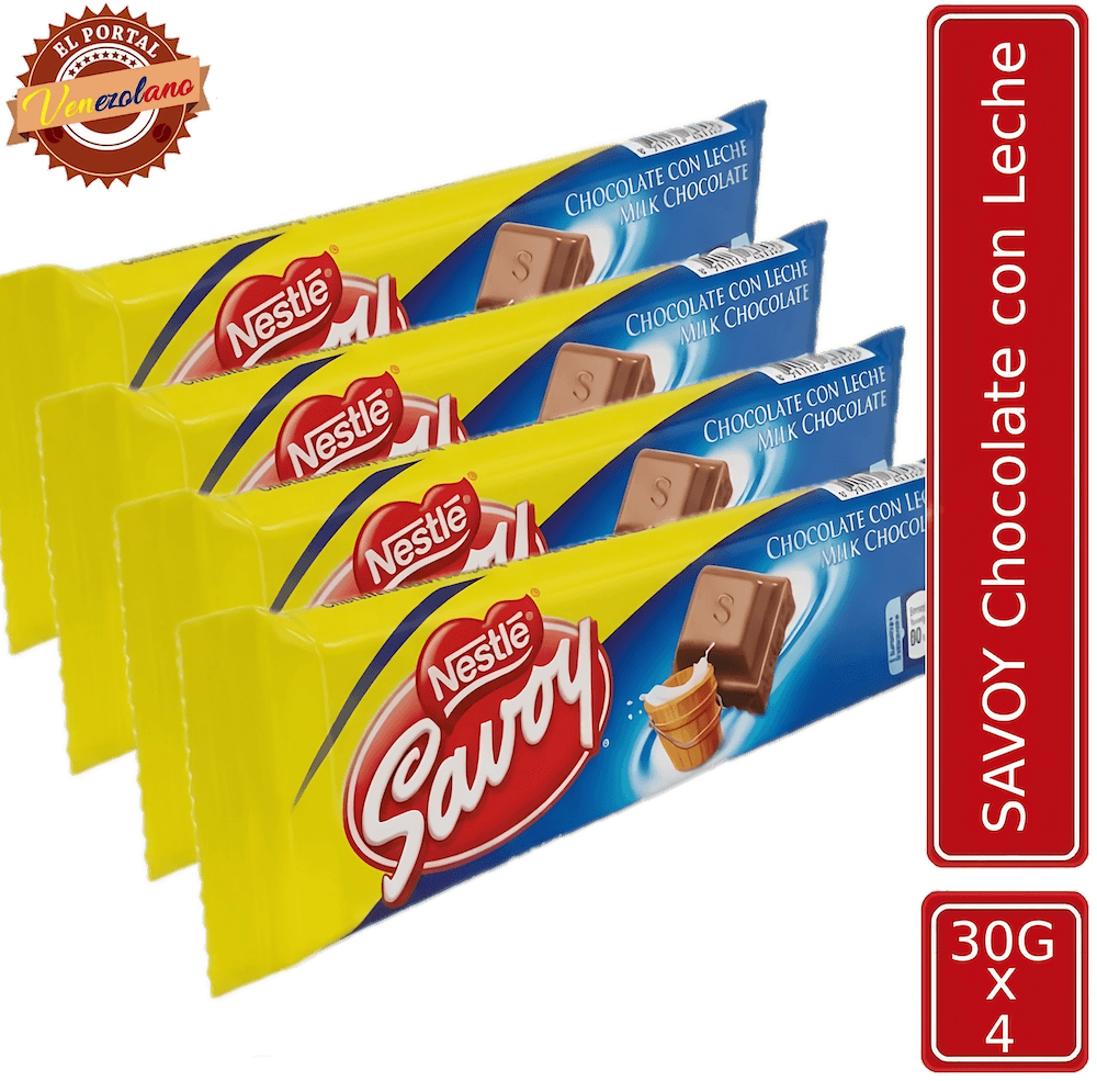 Pack de 4 chocolates Savoy 30g venezolano, disponible en Colombia