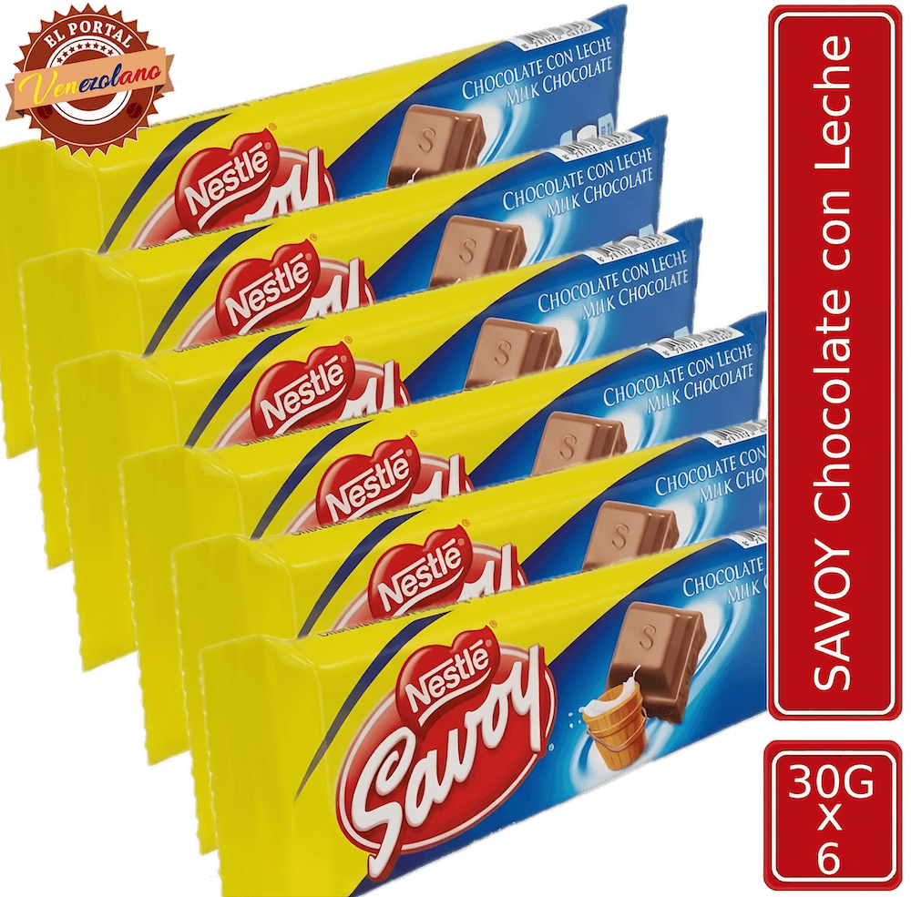 Pack de 6 chocolates Savoy 30g venezolano, disponible en Colombia