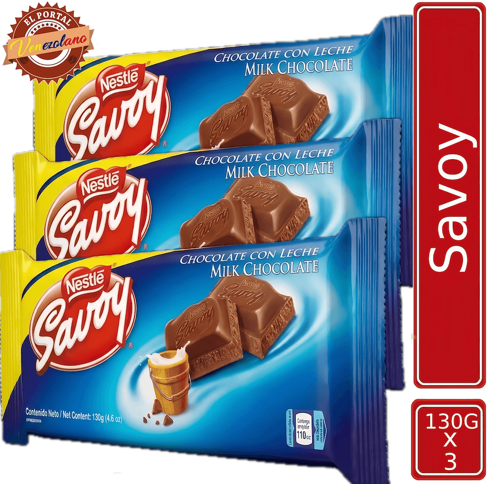Pack de 3 chocolates Savoy 130g venezolano, disponible en Colombia