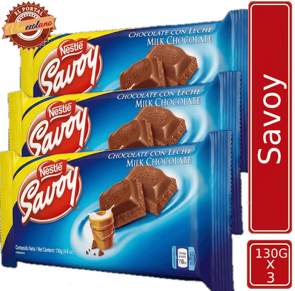 Pack de 3 chocolates Savoy 130g venezolano, disponible en Colombia