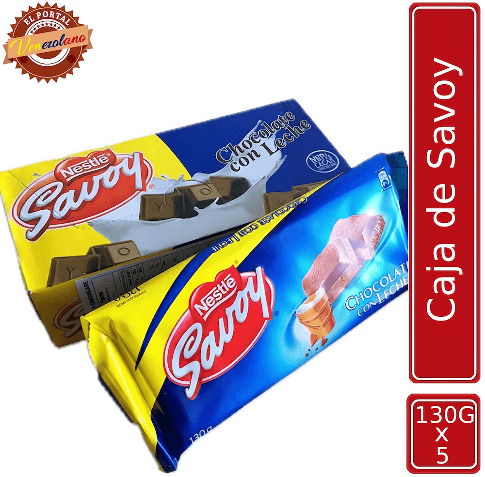 Pack de 5 chocolates Savoy 130g venezolano, disponible en Colombia