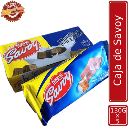 Pack de 5 chocolates Savoy 130g venezolano, disponible en Colombia