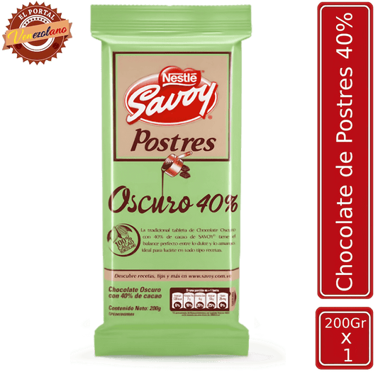 Chocolate De Postre Savoy Verde 40% 200g Venezuela