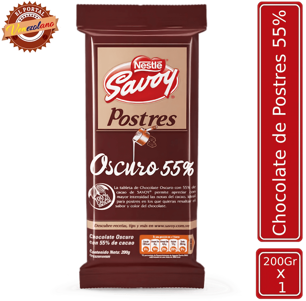 Chocolate de postre Savoy Verde 55% 200g venezolano, disponible en Colombia