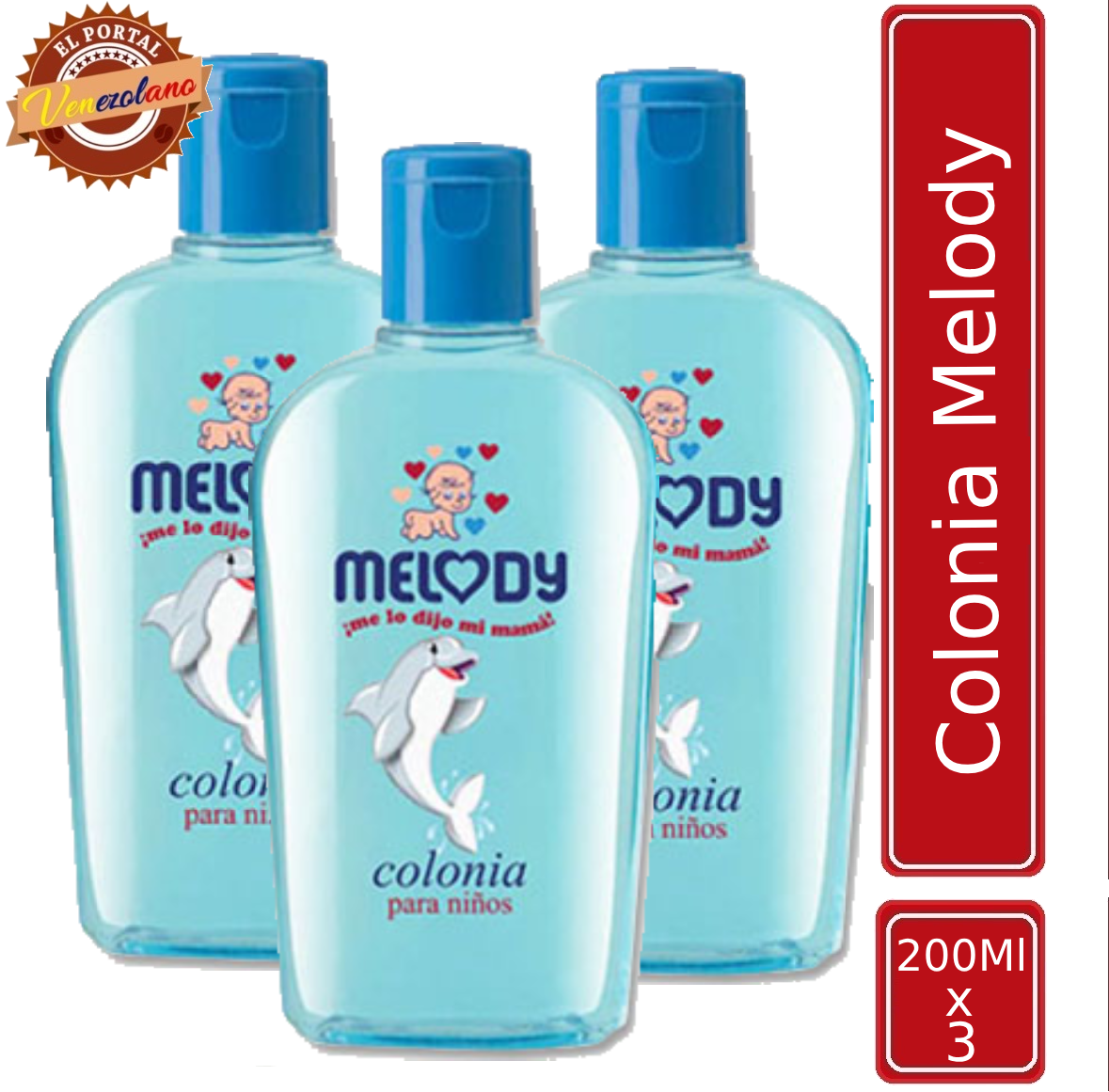 Pack de 3 colonia para bebés Melody azul venezolana, disponible en Colombia