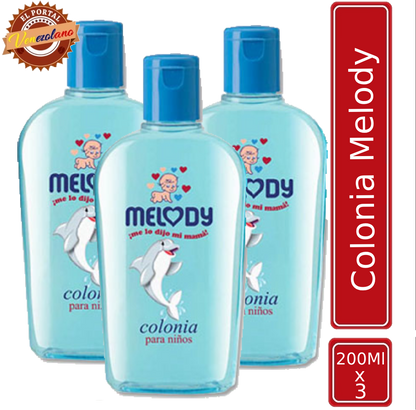 Pack de 3 colonia para bebés Melody azul venezolana, disponible en Colombia